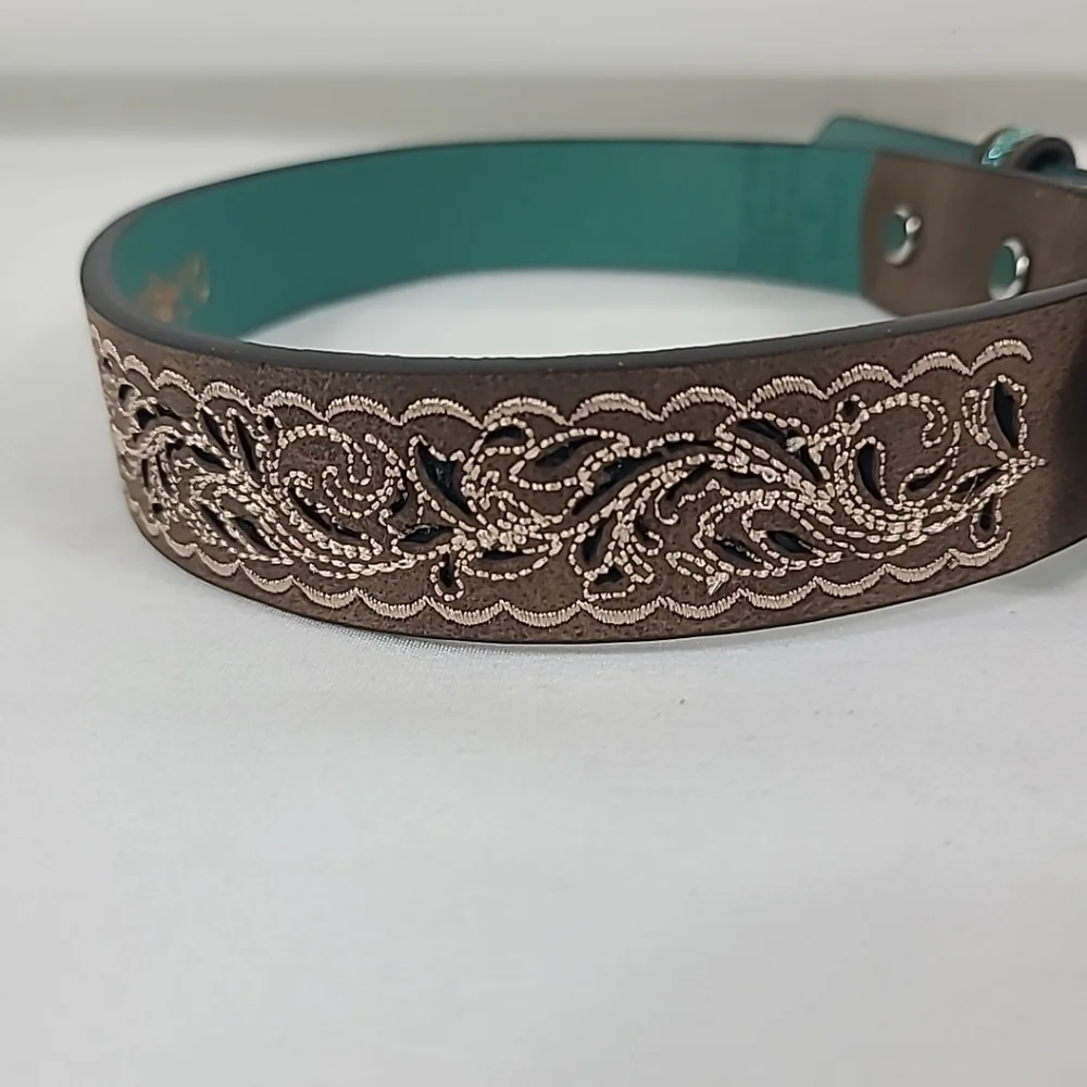 NEW Catchfly Baby Western Tooled Floral Embroidered Leather Belt Size S (24